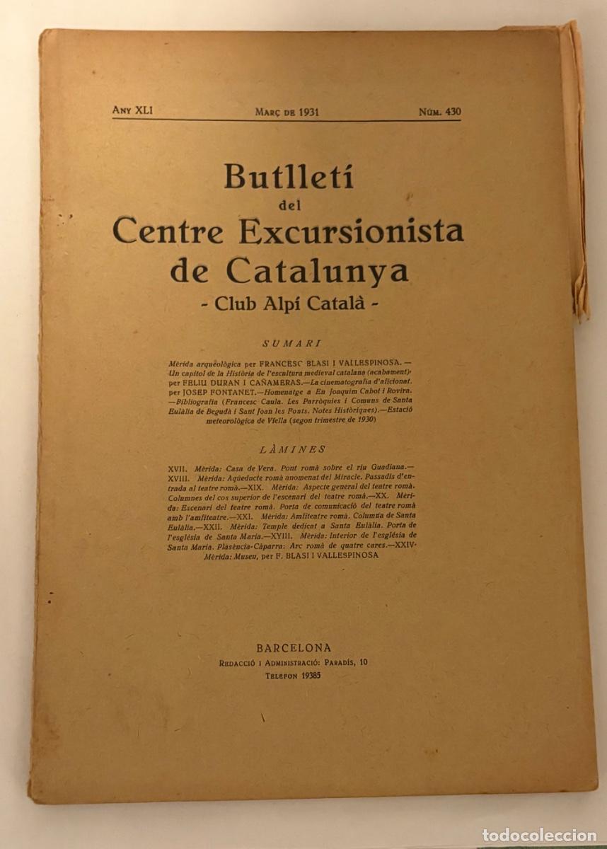 Libros antiguos: BOLETIN - BUTLLETI CENTRE EXCURSIONISTA DE CATALUNYA MAR&Ccedil; 1931 - PRIMERA PUBLICIDAD CREMALLERA NURIA