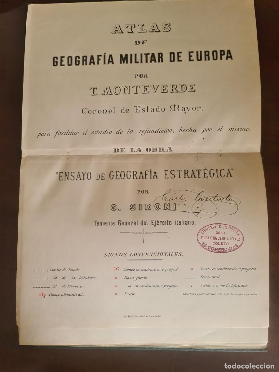 Libros antiguos: T. Monteverde. Atlas de geograf&iacute;a militar de Europa. Circa 1880.