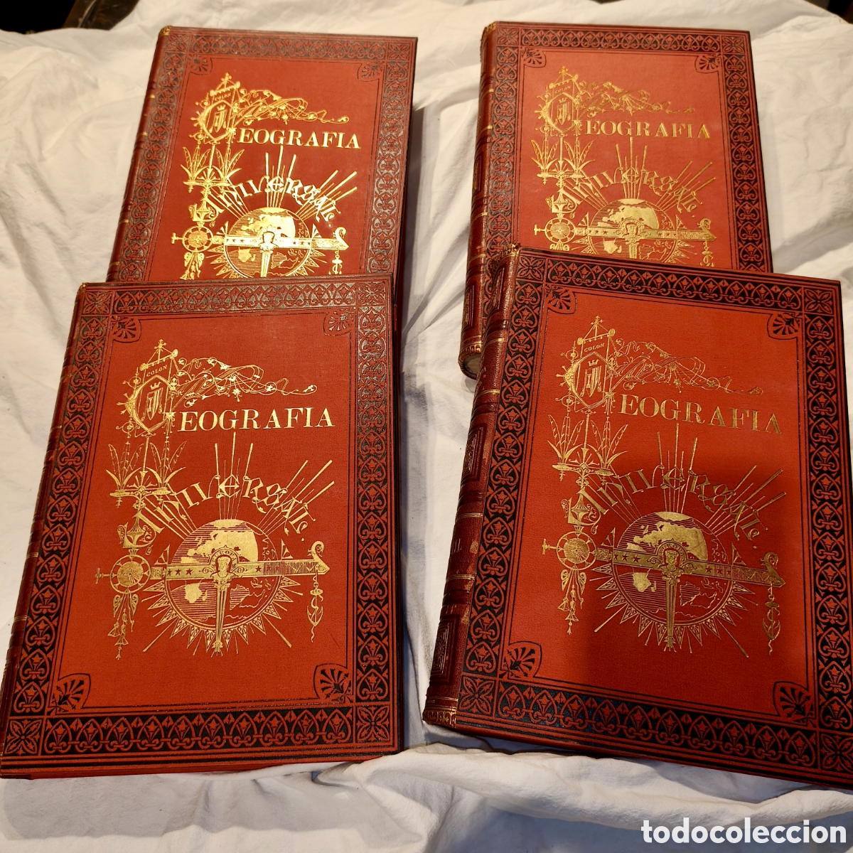Libros antiguos: Nueva Geograf&iacute;a Universal. Montaner y Sim&oacute;n (1881-1883). 4 Tomos. Encuadernaci&oacute;n H. Miralles