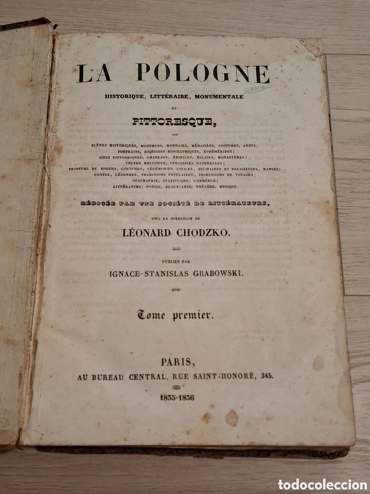 Libros antiguos: Polonia. La Pologne, historique, litteraire, monumentale, Leonard Chodzko, tomo I, Paris 1835-36