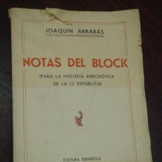 Libros antiguos: NOTAS DEL BLOCK (PARA LA HISTORIA ANECDÓTICA DE LA II REPÚBLICA. 1936. . Lote 35736938