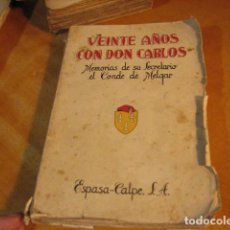 Libros antiguos: VEINTE AÑOS CON DON CARLOS. MEMORIAS CONDE DE MELGAR (CARLISMO