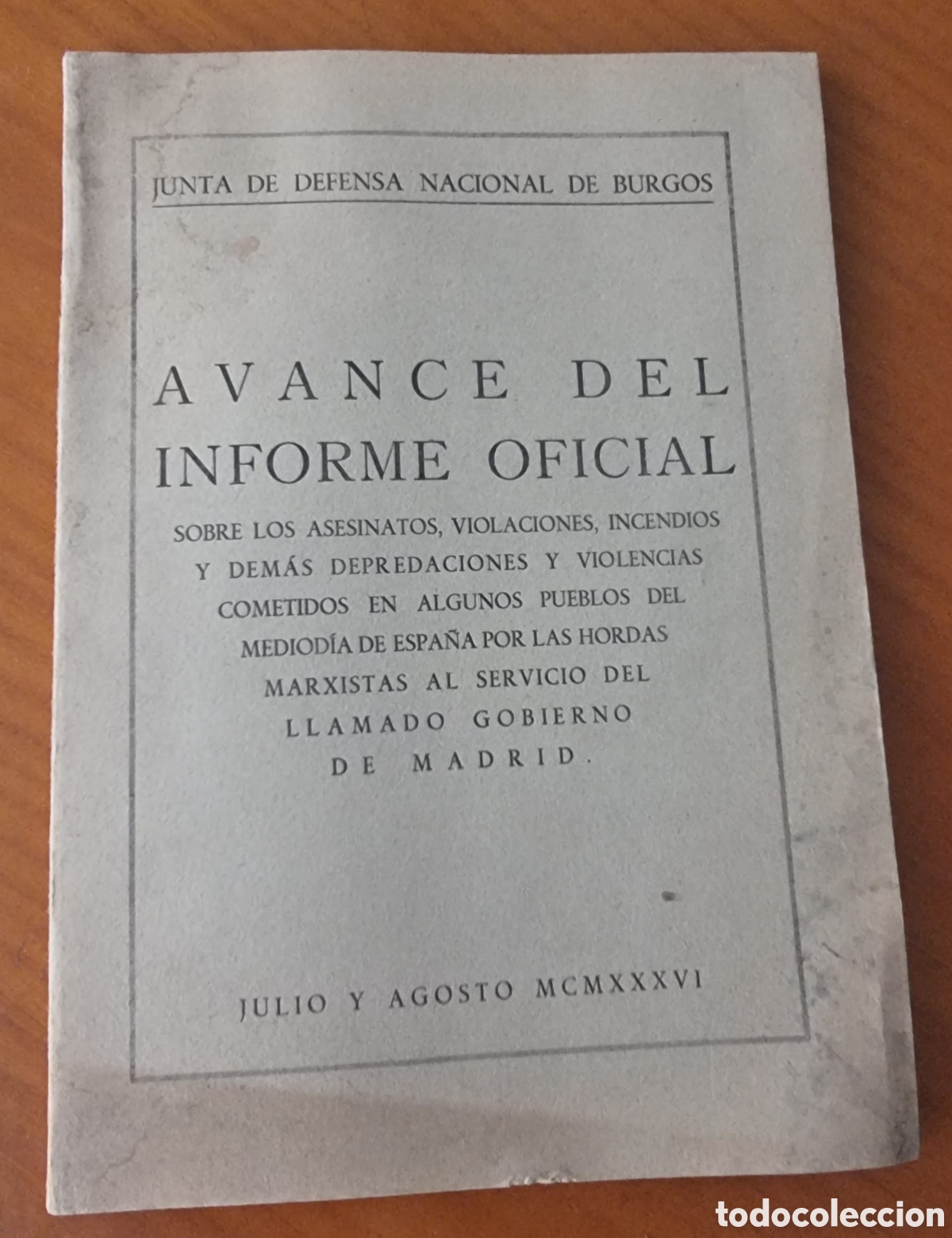 Libros antiguos: Guerra Civil Avance del Informe Oficial 1936 Zona Andaluc&iacute;a original