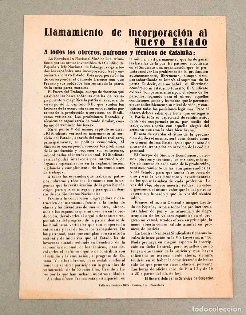 Libros antiguos: LLAMAMIENTO DE INCORPORACI&Oacute;N A NUEVO ESTADO - 1936 - GUERRA CIVIL