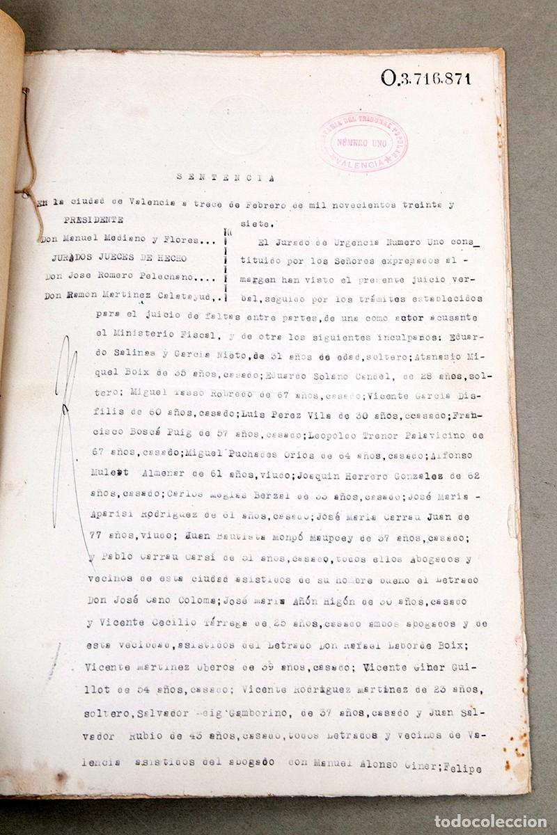 Libros antiguos: 1937 VALENCIA - SENTENCIA - PROTESTA CONTRA LA MUERTE DE CALVO SOTELO
