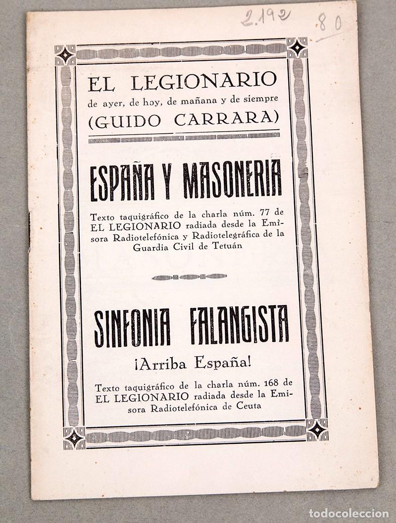 Libros antiguos: 1937 - EL LEGONARIO - ESPA&Ntilde;A Y MASONER&Iacute;A - SINFON&Iacute;A FALENAGISTA - GUERRA CIVIL