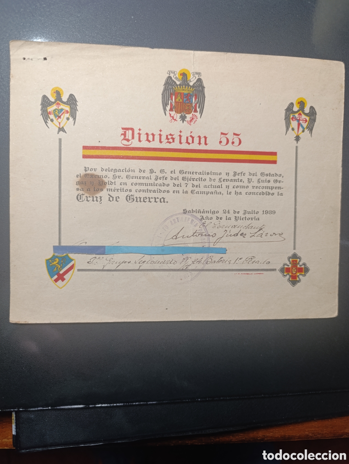Libros antiguos: Concesi&oacute;n medalla cruz de guerra 55 Division