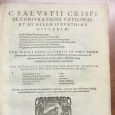 Libros antiguos: C. SALUSTII CRISPI DE CONIURATIONE CATILINAE, ET DE BELLO IUGURTHINO HISTORIAE. IN M. TULLIUM CICERO. Lote 109021758