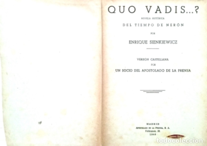 Libros antiguos: QUO VADIS? 1946 - Foto 1