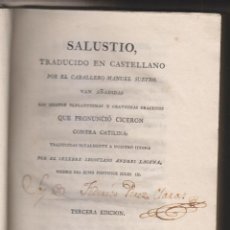 Libros antiguos: OBRAS DE SALUSTIO CON LAS ORACIONES DE CICERÓN CONTRA CATILINA. IMPRENTA REAL, 1796. ANDRÉS LAGUNA. Lote 188605972