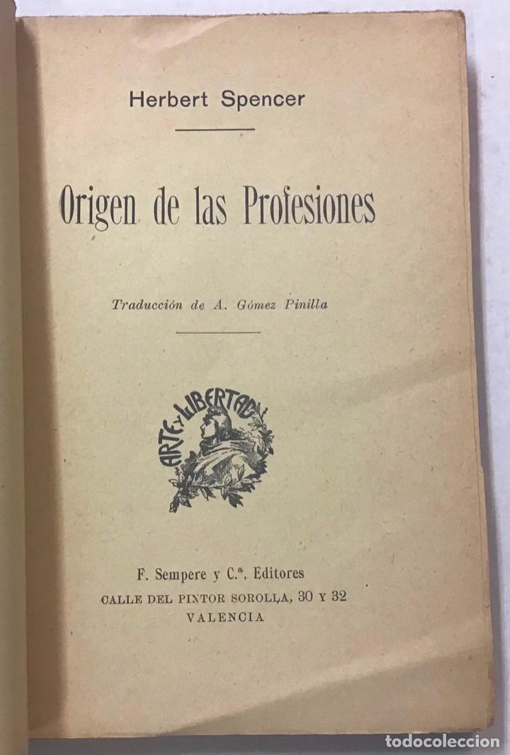 Libros antiguos: ORIGEN DE LAS PROFESIONES. - SPENCER, Herbert. - Foto 2