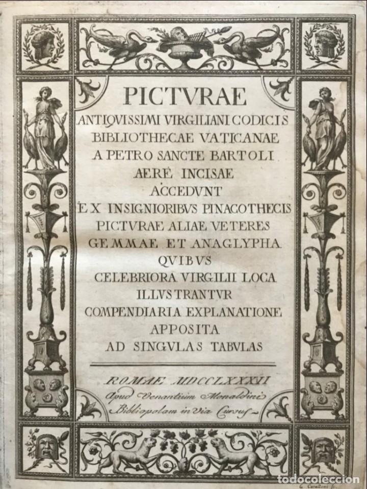 Libros antiguos: PICTURAE ANTIQUISSIMI VIRGILLIANI ...., 1782. Virgilio/Bartoli. Frontispicio y 125 grabados - Foto 13 - 311542713