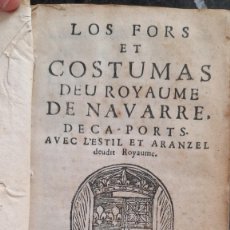 Libros antiguos: FORS ET COSTUMAS DE NAVARRE Y BEARN. FUEROS. PAIA VASCO. COSTUMBRES.. Lote 318040628
