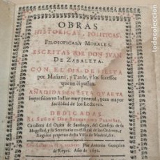 Libri antichi: OBRAS DE DON JUAN DE ZABALETA AÑO 1692