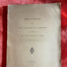 Libros antiguos: DISCURSOS ACADEMIA DE HISTORIA: JUAN VILANOVA Y PIERA CONTESTACIÓN DE CANOVAS DEL CASTILLO. 1889