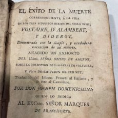 Libros antiguos: (M73) JOSEPH DOMENICHINI - EL EXITO DE LA MUERTE TRES SUPUESTOS HEROES SIGLO XVIII VOLTAIRE, DIDEROT