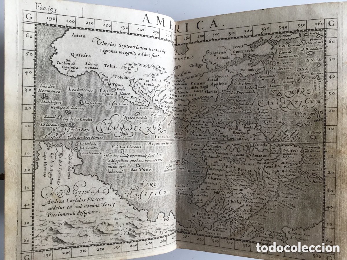 Libros antiguos: Temprano mapa de America .Delle relationi universali de Giovanni Botero. Venecia 1595. Ver nota