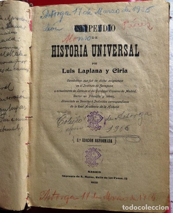 Libros antiguos: Compendio de Historia Universal - Foto 1