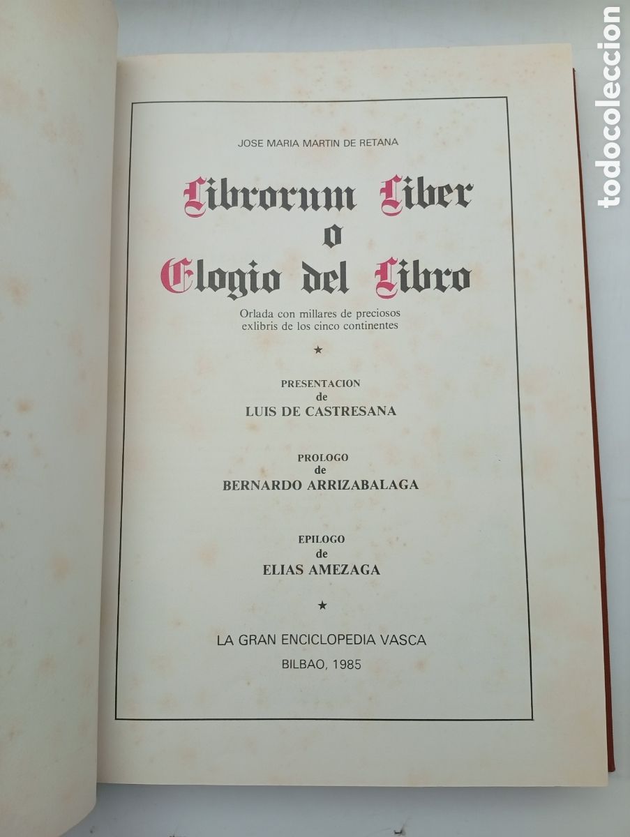 Libros antiguos: Elogio del libro exlibris 1985 Bilbao - Foto 2