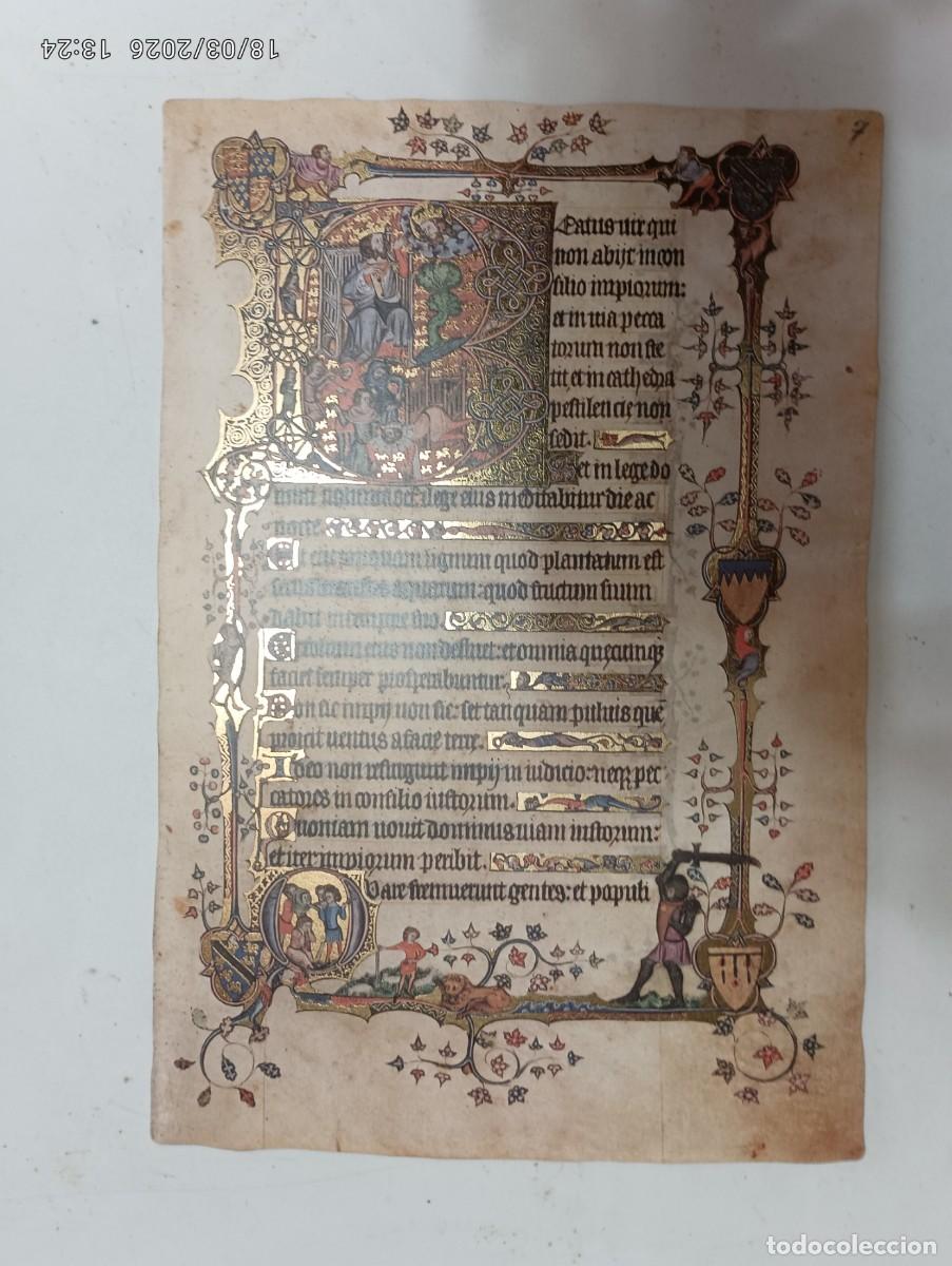 Libros antiguos: FACSIMIL DEL SALTERIO DE BOHUM,HOJA SUELTA ,A&Ntilde;O 1370 ,ORO DE 22 KILATES