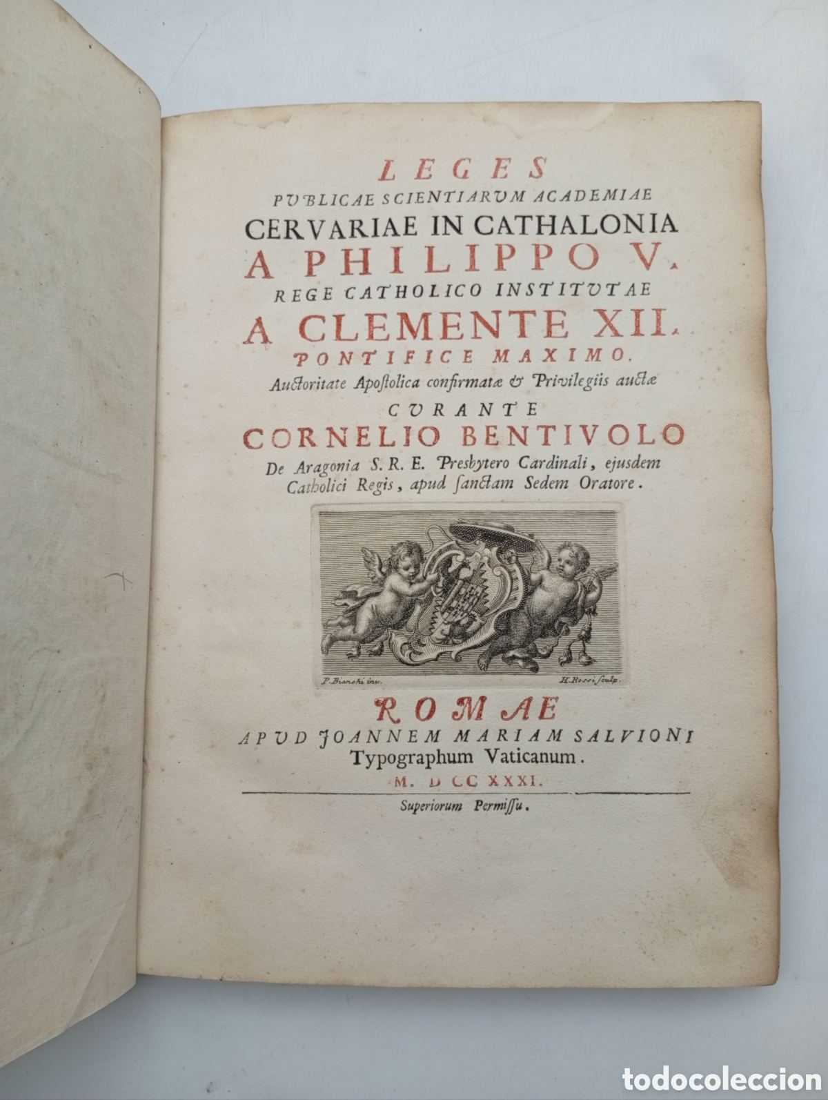 Libros antiguos: Leyes academia ciencias de Cervera 1731 Philippo V Clemente XII