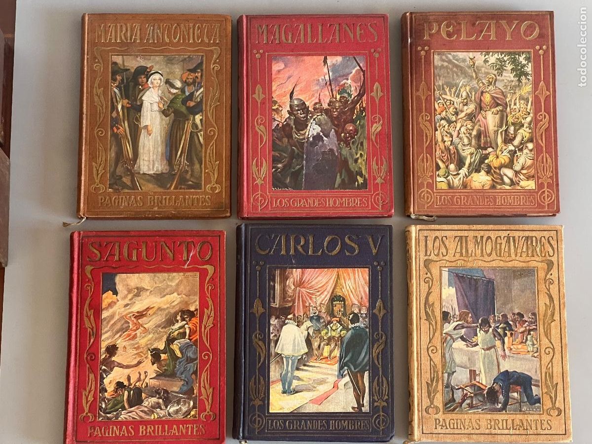 Libros antiguos: Colecci&oacute;n los grandes hechos de los grandes hombres, p&aacute;ginas brill 6 Vol: Editorial Araluce. h.1930