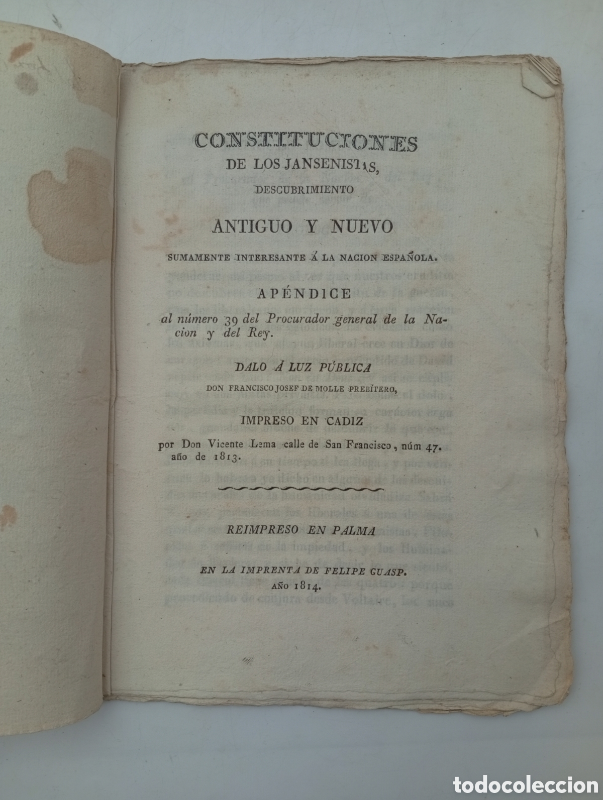 Libros antiguos: Constituciones Janseistas 1814 Palma