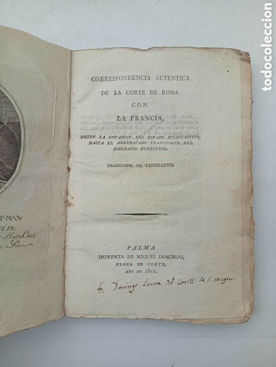 Libros antiguos: Correspondencia de la corte Roma con Francia 1812 Palma