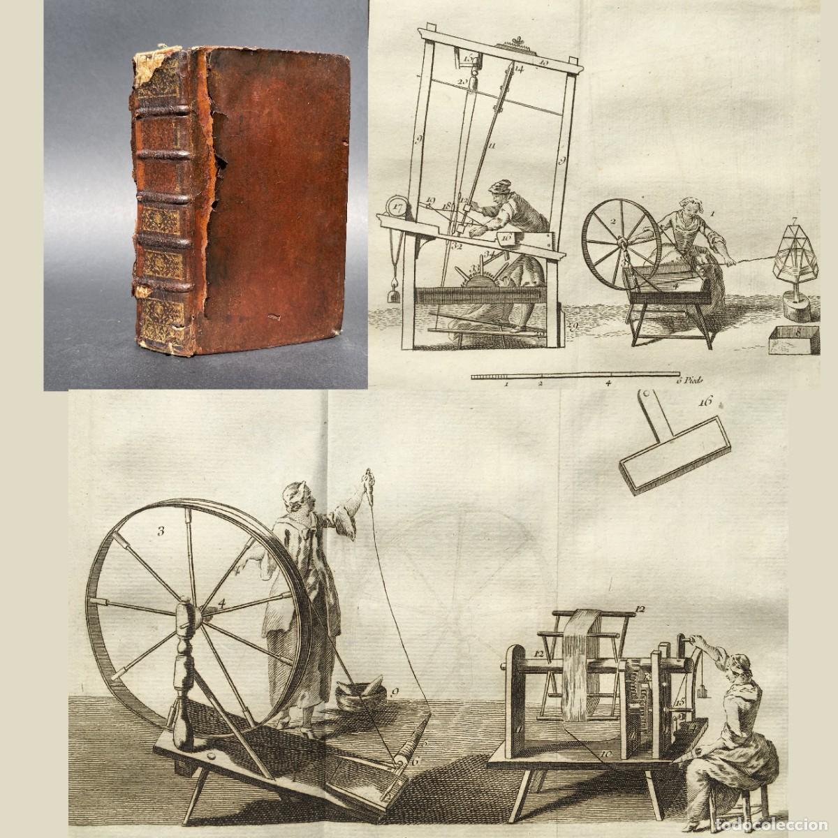 Libros antiguos: A&ntilde;o 1747 - Vestido - Tejido - Telar - Rueca - Lana - Tela - Le Spectacle de la nature