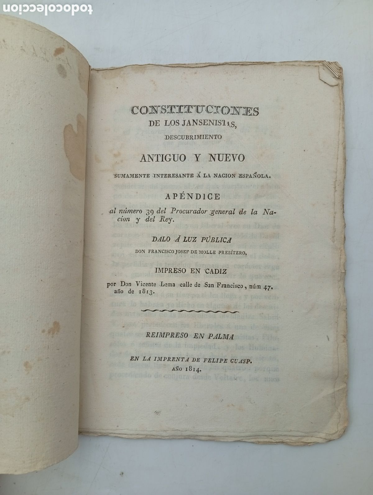 Libros antiguos: Constituciones Janseistas 1814 Palm