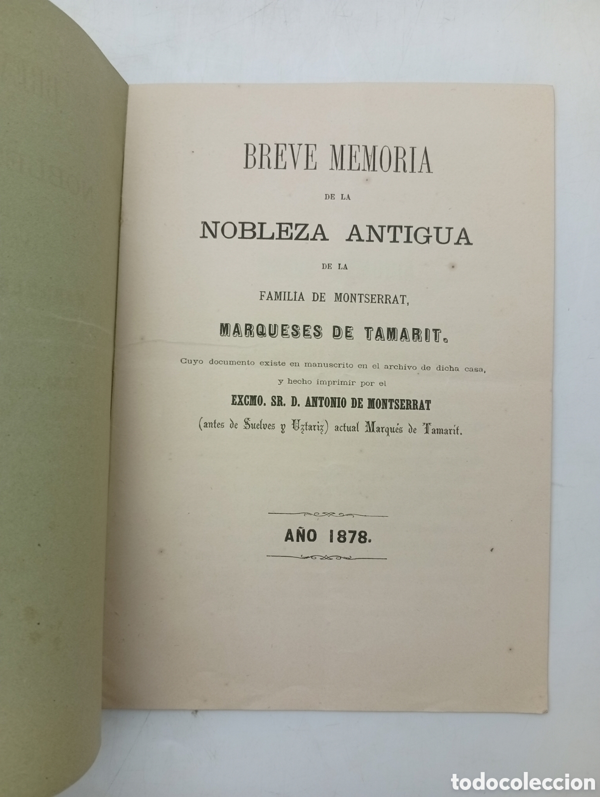 Libros antiguos: Raro ejemplar Breve memoria nobleza antigua Marqu&eacute;s Tamarit Tarragona 1878