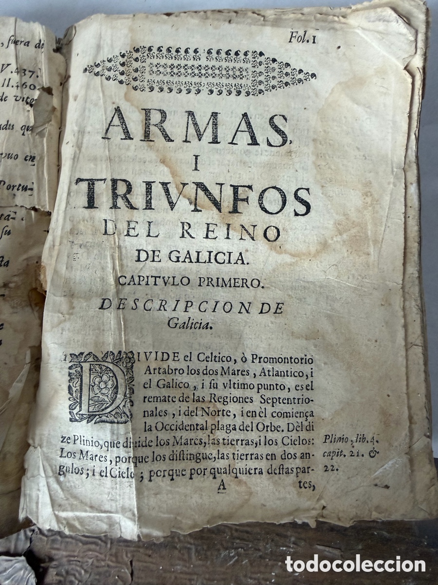 Libros antiguos: libro pergamino armas y triunfos del reino de Galicia