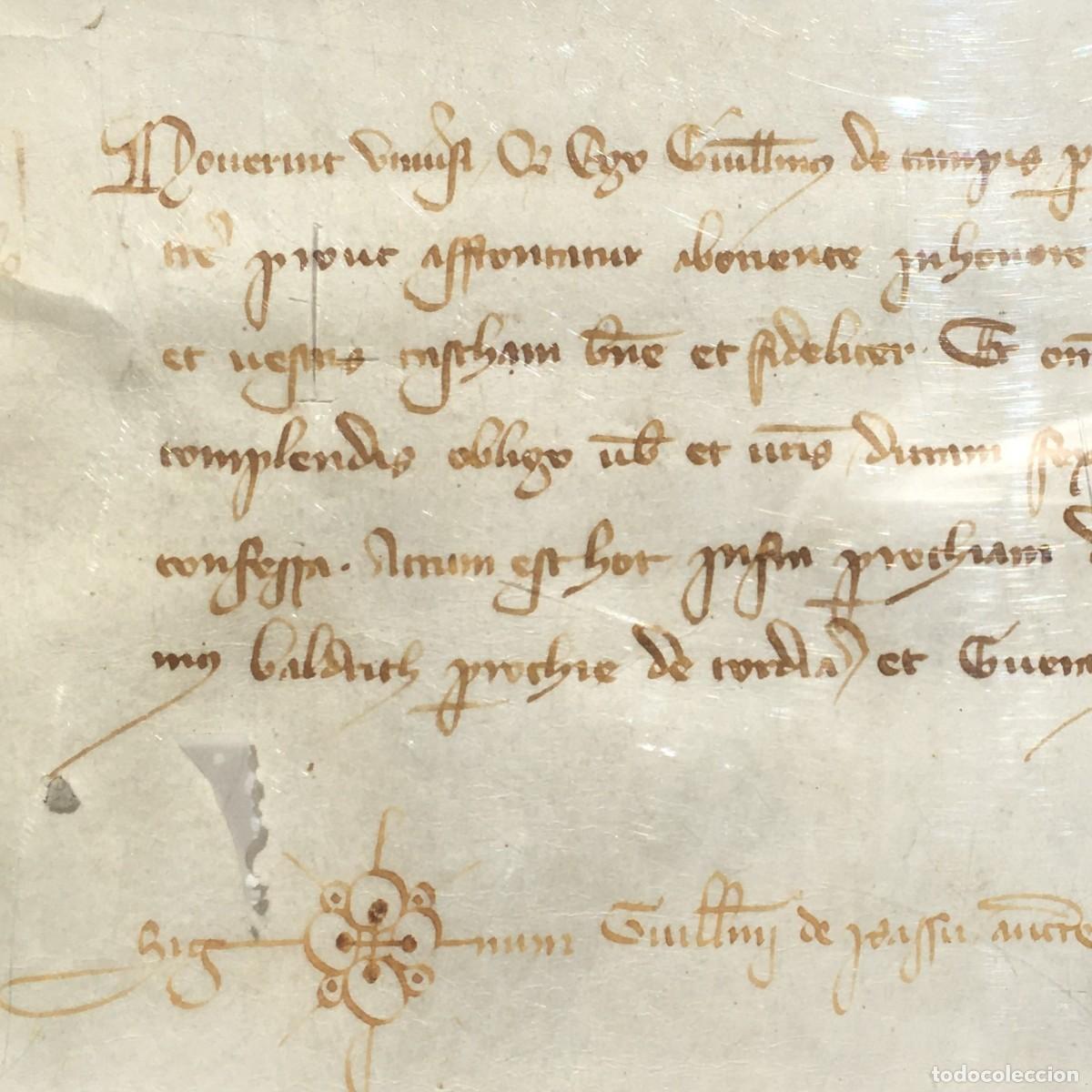 Libros antiguos: A&ntilde;o 1359 - Manuscrito sobre pergamino - Documento notarial