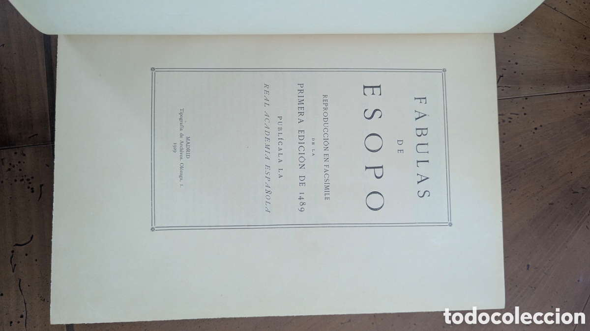 Libros antiguos: F&aacute;bulas de Esopo - Facs&iacute;mil de la edici&oacute;n de 1489 - Real Academia Espa&ntilde;ola, 1929. Bella encuadernaci