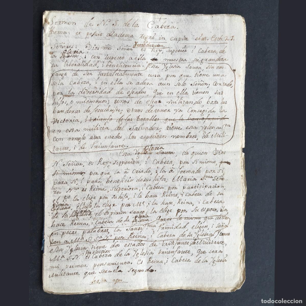 Antiquarische B&uuml;cher: Siglo XVIII - Manuscrito - Serm&oacute;n Nuestra se&ntilde;ora de la Cabeza - Historia de Espa&ntilde;a