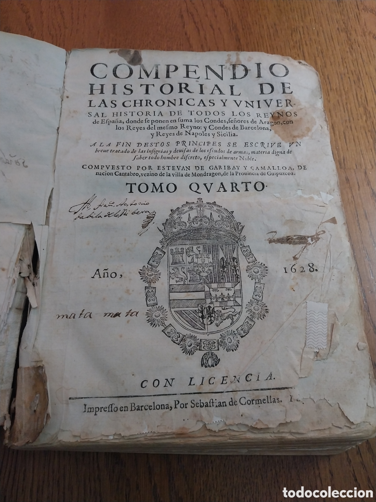Libros antiguos: COMPENDIO HISTORIAL DE LAS CHRONICAS A&Ntilde;O 1628 . TOMO CUARTO . ESTEVAN DE GARIBAY Y ZAMALLOA