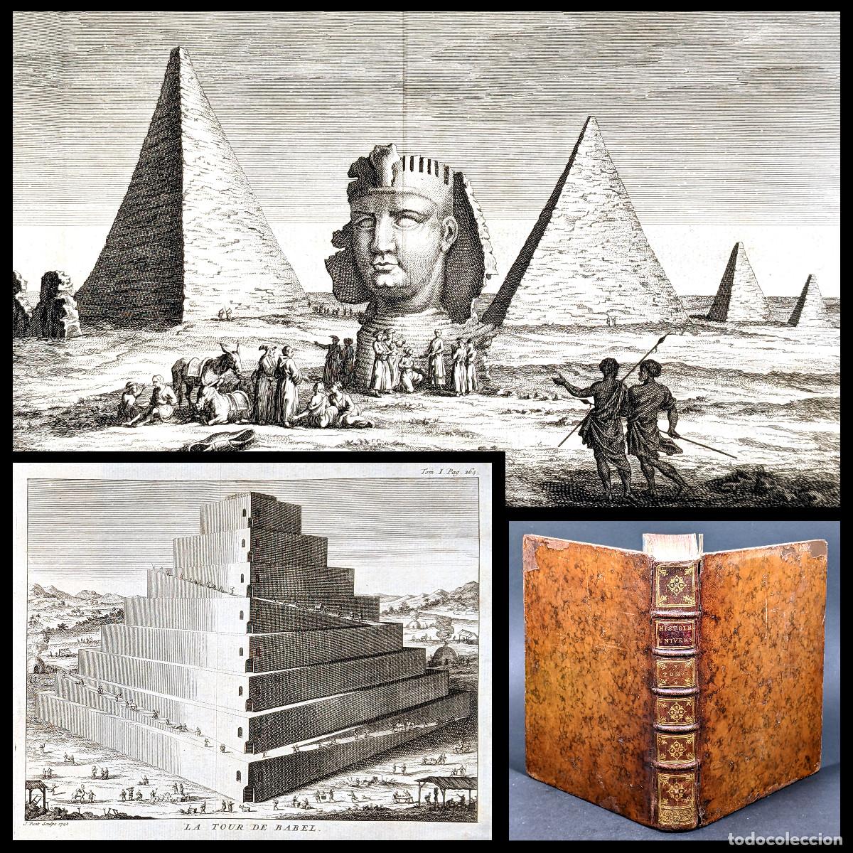 Antiquarische B&uuml;cher: A&ntilde;o 1742 Pir&aacute;mides de Egipto Historia Universal desde el origen Torre de Babel Arca No&eacute; 9 grabados