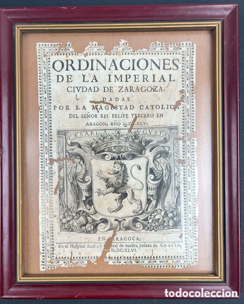 Antiquarische B&uuml;cher: ORDINACIONES DE LA CIUDAD IMPERIAL DE ZARAGOZA FELIPE III A&Ntilde;O 1646