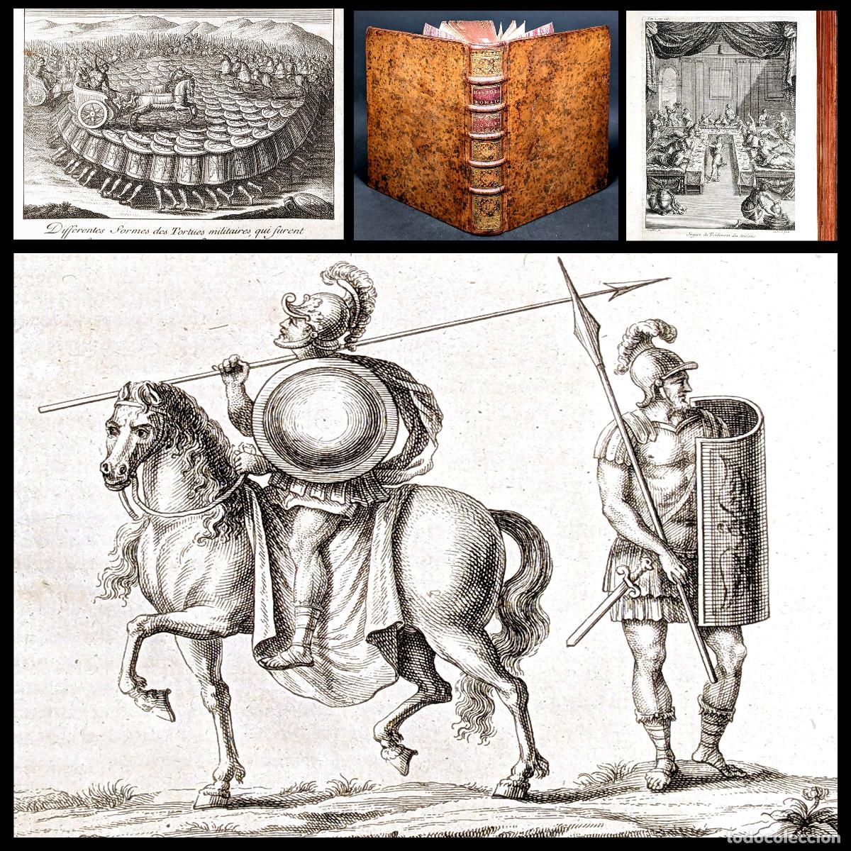 Libros antiguos: A&ntilde;o 1725 Triclinio Formaci&oacute;n tortuga T&aacute;ctica militar Trajes Escudos Historia de Roma Grabados