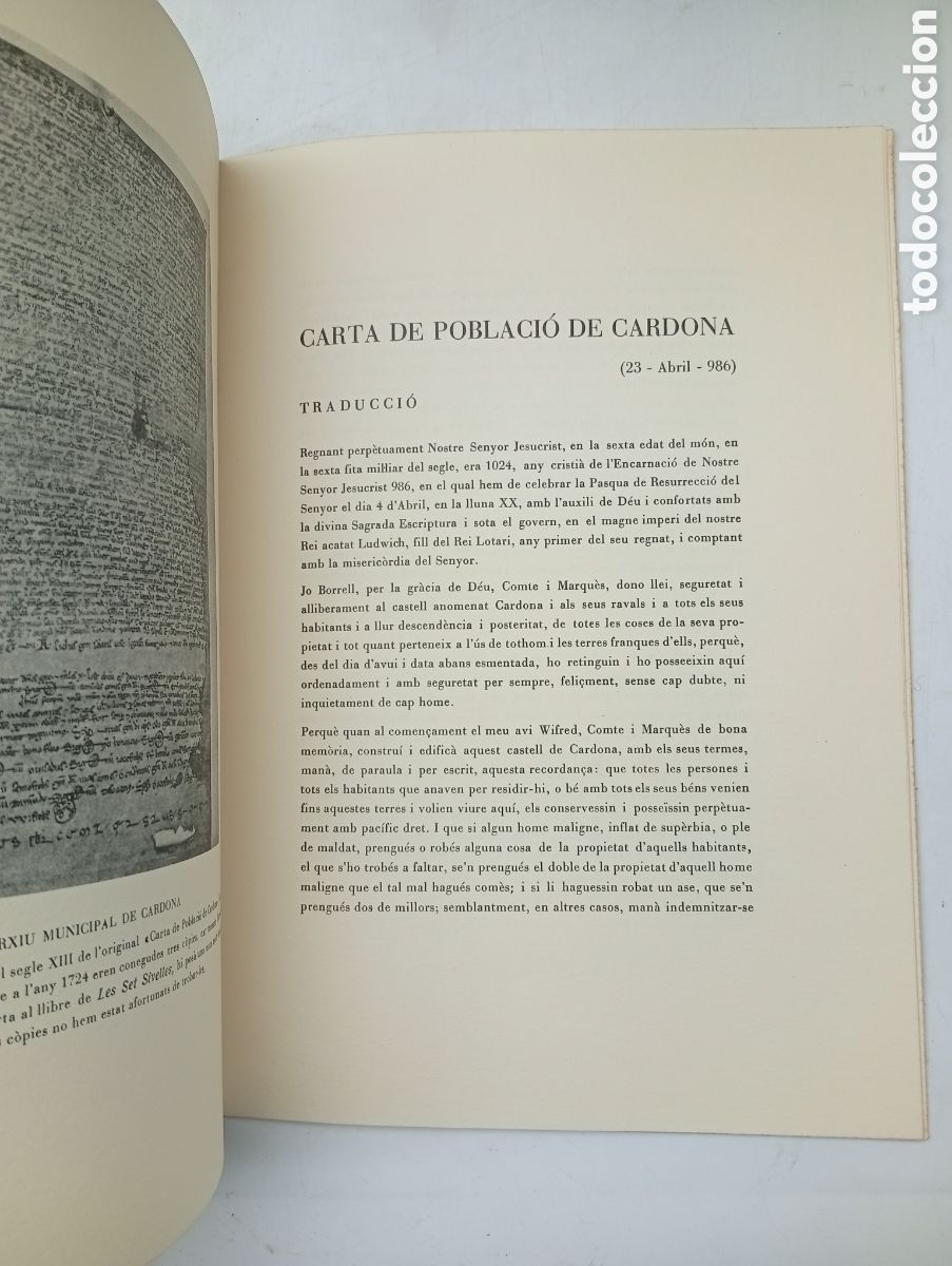 Libros antiguos: Carta de poblaci&oacute; de Cardona - Foto 3
