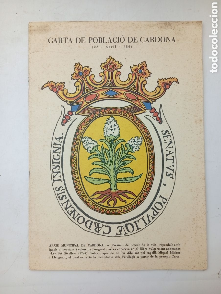 Libros antiguos: Carta de poblaci&oacute; de Cardona
