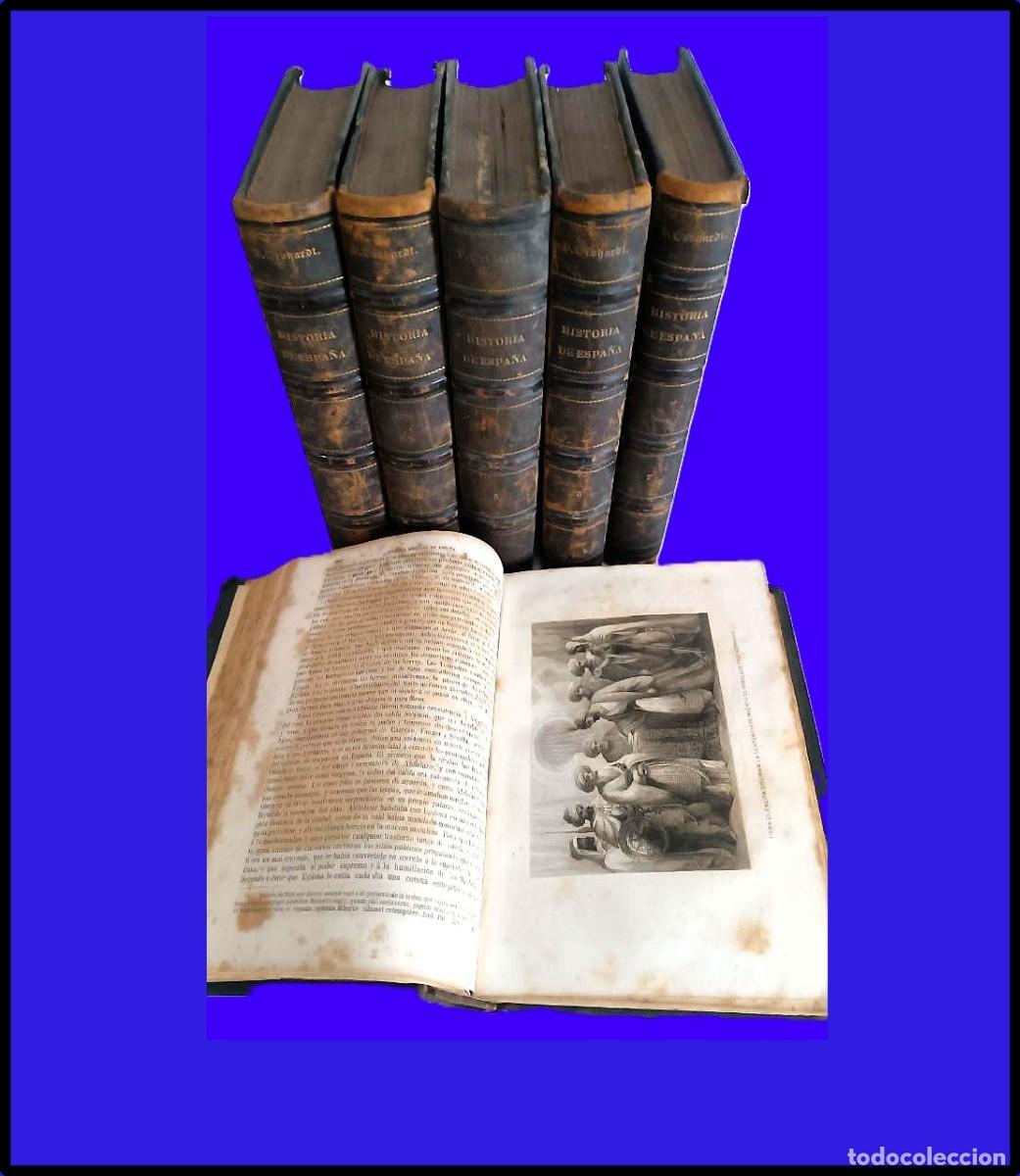 Livros antigos: 6 Tomos Antiguos &rdquo;Historia General de Espa&ntilde;a y sus Indias&rdquo; (1867) - V. Gebhardt (Con Grabados)