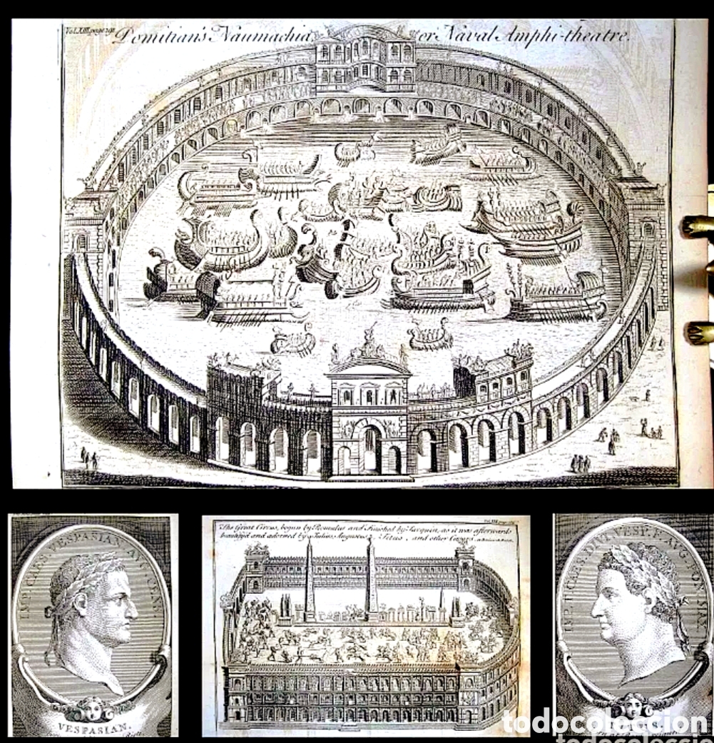 Old books: A&ntilde;o 1780 Historia de Roma 9 Imponentes grabados Anfiteatro Circo romano Naumaquia Ner&oacute;n Emperadores