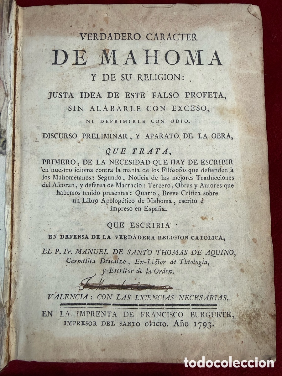 Antiquarische B&uuml;cher: Libro de 1793,El Verdadero caracter de Mahoma!