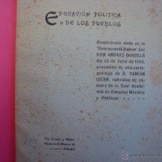 Libros antiguos: LA EDUCACIÓN POLÍTICA DE LOS PUEBLOS. CONFERENCIA DE ANDRÉS BARCELÓ. PALMA DE MALLORCA, 1906.
