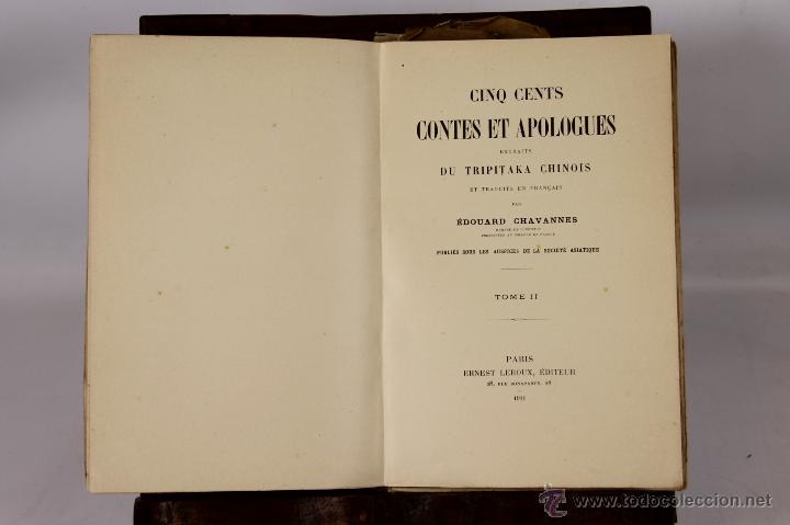 Libros antiguos: 6590 - CINQ CENTS CONTES ET APOLOGUES. E. CHAVANNES. 2 VOLUM. EDIT. E. LEROUX. 1910/1911.