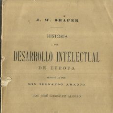 Libros antiguos: HISTORIA DEL DESARROLLO INTELECTUAL DE EUROPA. FERNANDO DE ARAUJO. RICARDO FE. MADRID. 1900