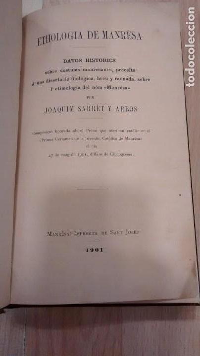 Libros antiguos: Ethologia de Manresa. 1901 - Foto 3