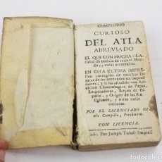 Libros antiguos: COMPENDIO CURIOSO DEL ATLA ABREVIADO, GINÉS CAMPILLO, JOSEPH TOLOSA IMPRESOR, VIC. 13X8CM