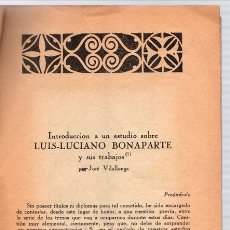 Livros antigos: INTRODUCCION A UN ESTUDIO SOBRE LUIS-LUCIANO BONAPARTE Y SUS TRABAJOS. JOSE VILLALONGA. 1957. Lote 172068590